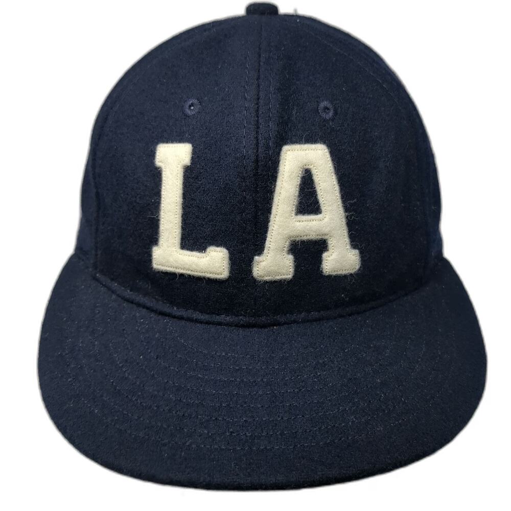 Ebbets Field Cap Blue Wool Leather Strap Green White LA Hat Vintage W/Tags